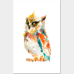 Watercolor Colorful Owl Posters and Art